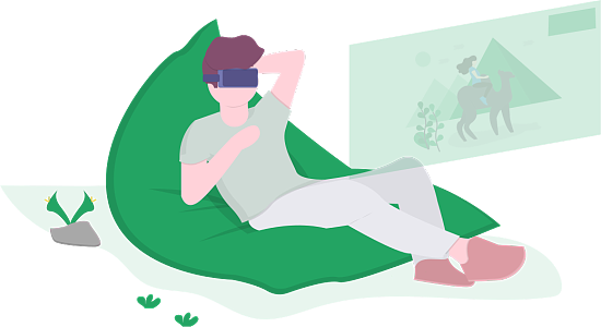 男孩在户外戴上VR眼境体验虚拟现实世界