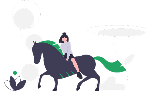 女孩骑着一匹骏马驰骋在无边无际的原野上