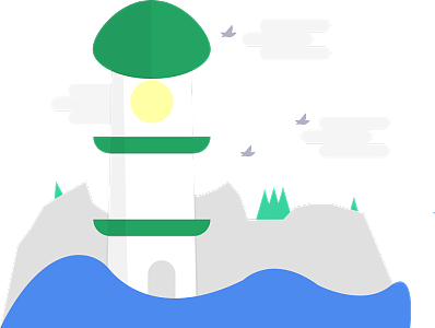 海边小镇的灯塔为船只照亮航道