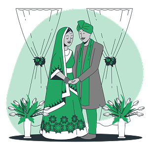 一位印度新郎在婚礼上含情脉脉地看着新娘