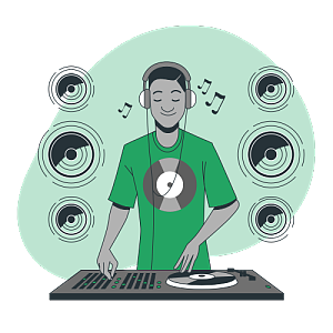 一名DJ戴着耳机陶醉在音乐世界里