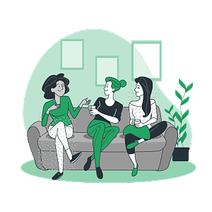 三个闺蜜好友一起坐在沙发上开心地聊天