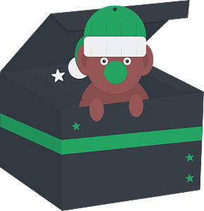 一只戴着圣诞帽的树熊从礼物盒探出头来