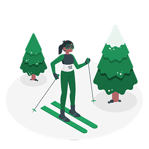 身着滑雪装备的长发女人在户外眼神坚定的看向前方准备滑雪