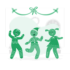 小孩子在圣诞节装扮成姜饼人饼干开心得蹦蹦跳跳