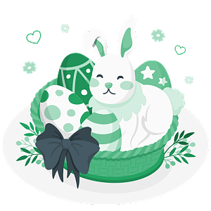 蝴蝶结篮子里有复活节兔子和复活节彩蛋
